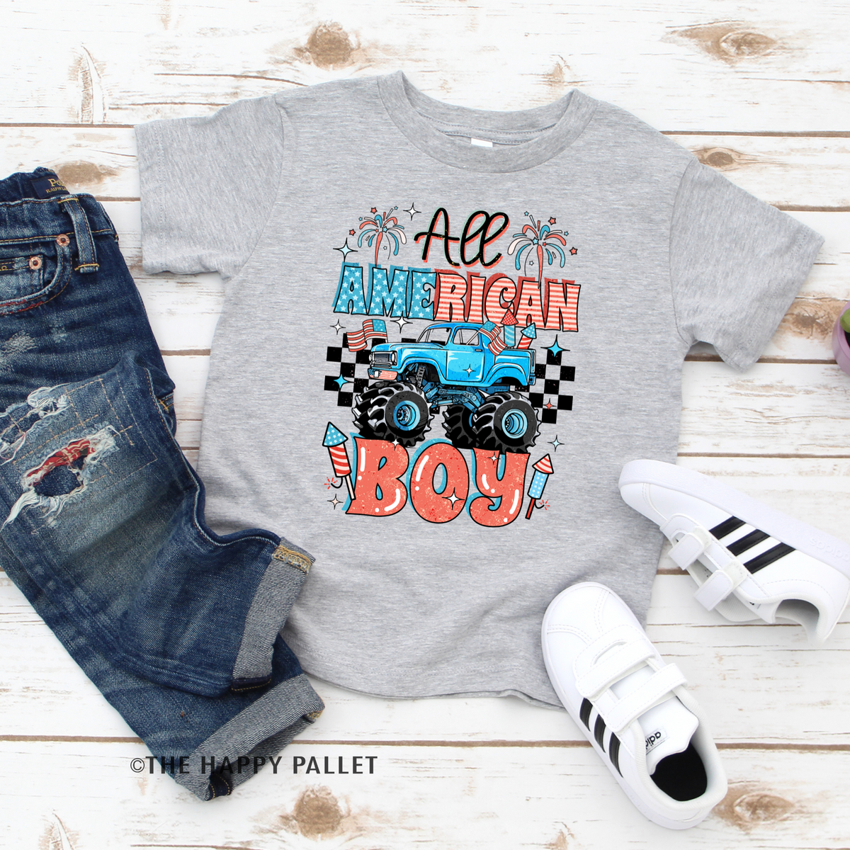 All American Boy Truck Youth Fourth of July Shirt