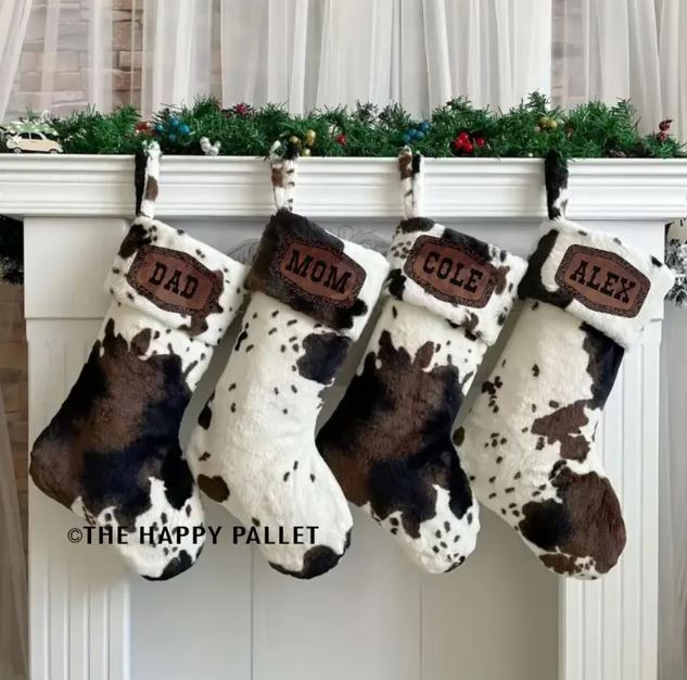 Personalized Leather Engraved Cow Print Stocking
