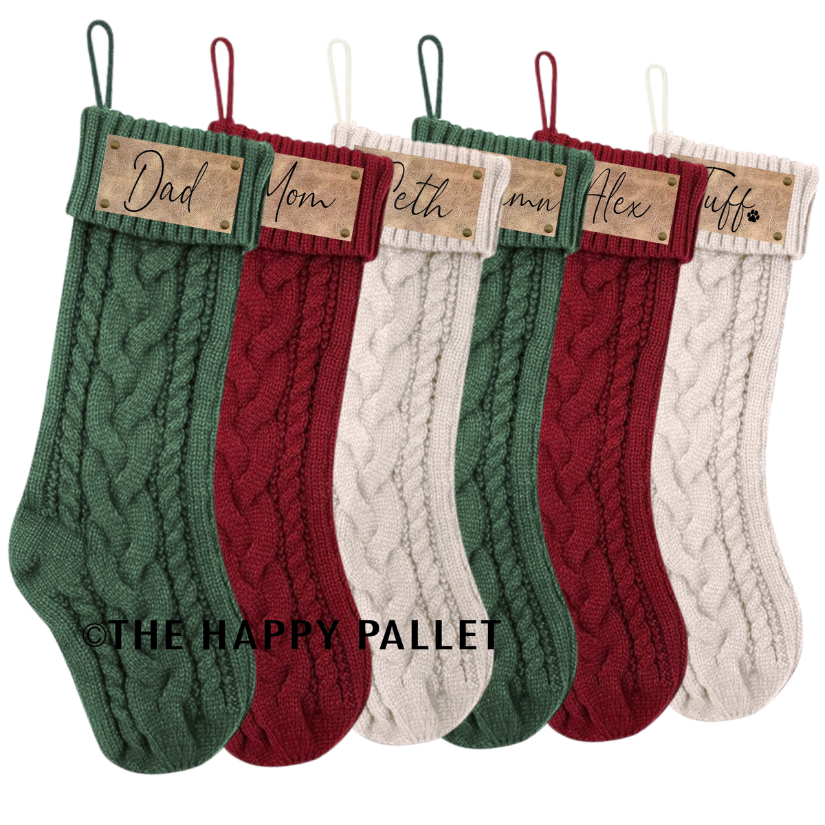 Personalized Leather Engraved with Rivets Knitted Stocking