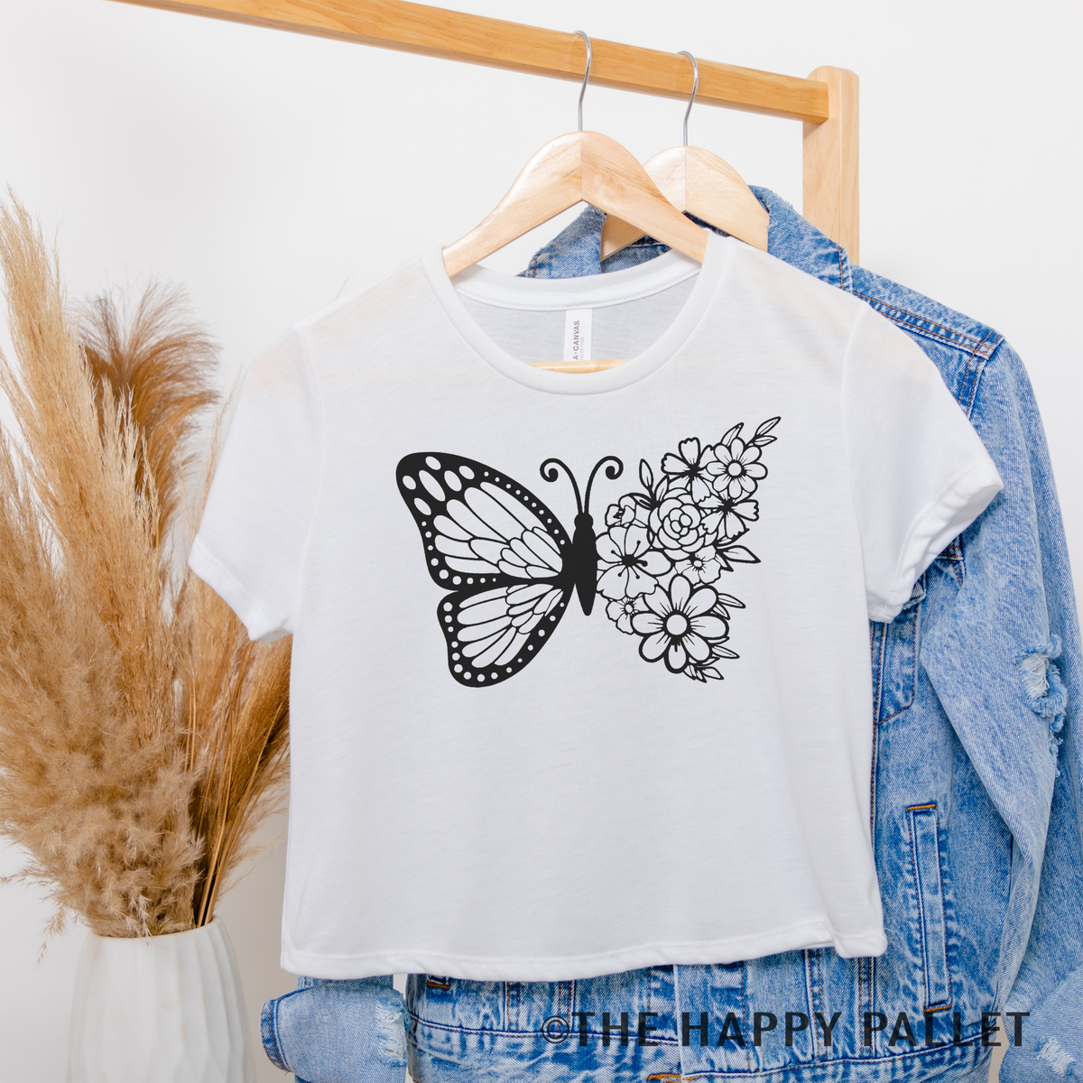 Butterfly Flower Crop Top, Floral Crop Top, Trending Shirt