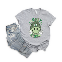 Lucky Charm Retro Smiley Face Peace St Patricks Day Shirt