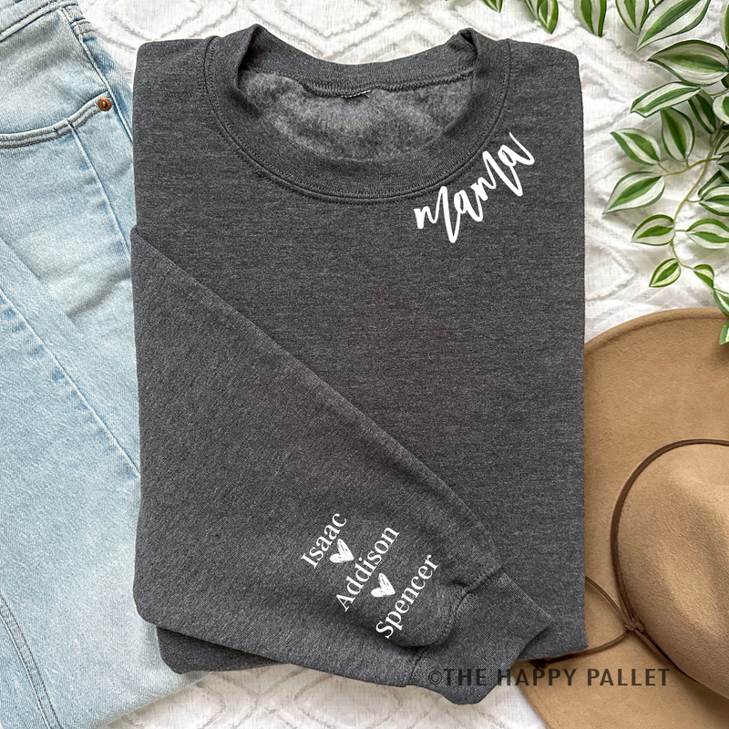 custom Mama shirt, kids name on sleeve, mama shirt
