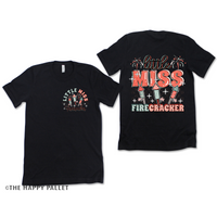 Little Miss Firecracker with Back and Pocket Decal Adult Fourth of July Shirt