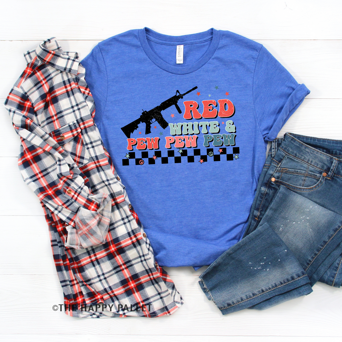 Red White and Pew Pew Pew Adult Fourth of July Shirt