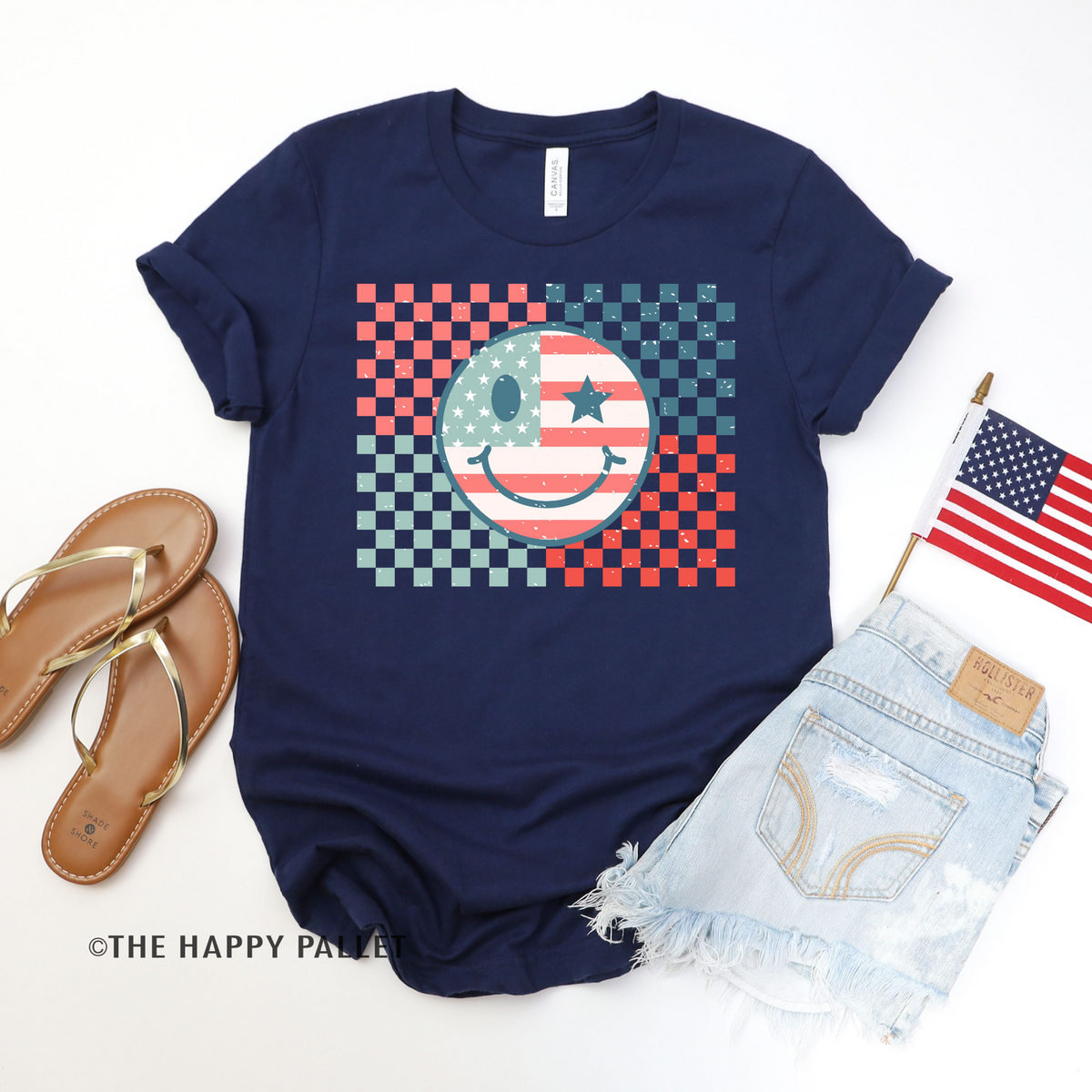 Smiley Face Checkered Adult Fourth of July Shirt