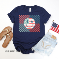 Smiley Face Checkered Adult Fourth of July Shirt