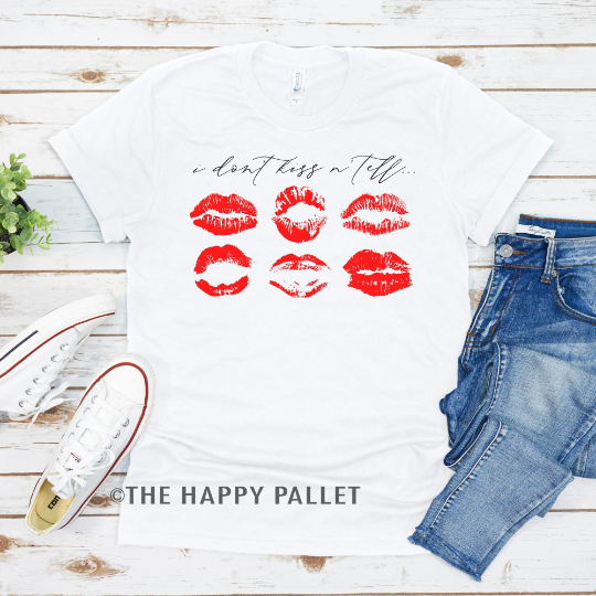 I Don't Kiss and Tell Stacked Valentines Day Crew-Neck