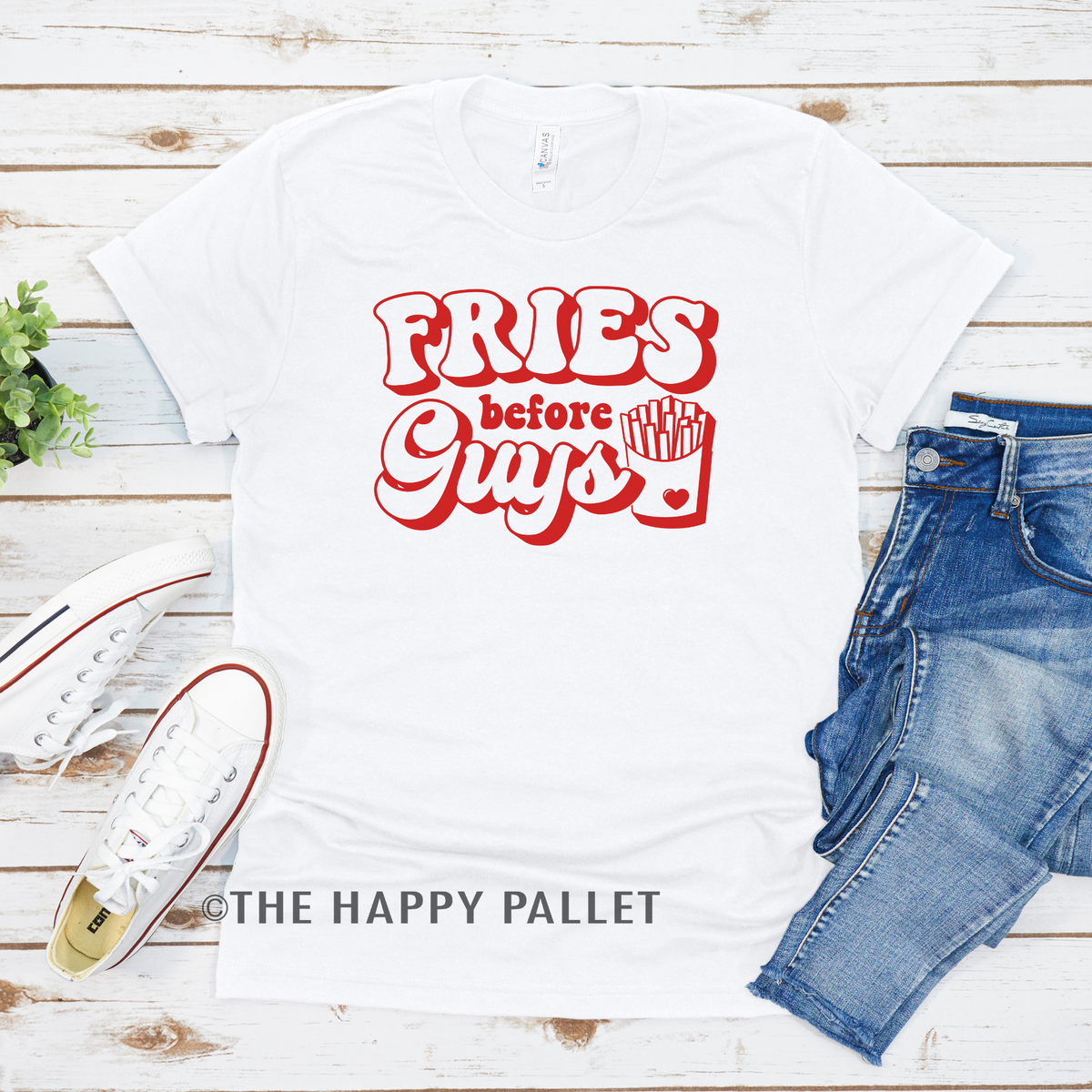 Fries Before Guys Valentines Day Crew-Neck