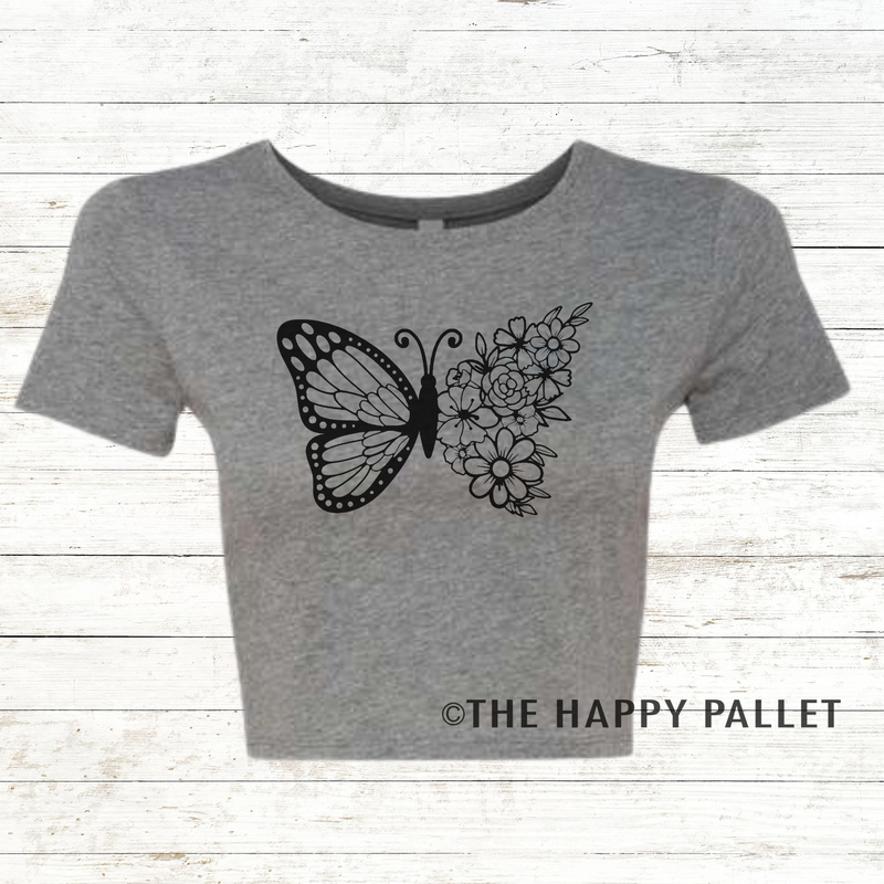 Butterfly Floral Fitted Crop Top