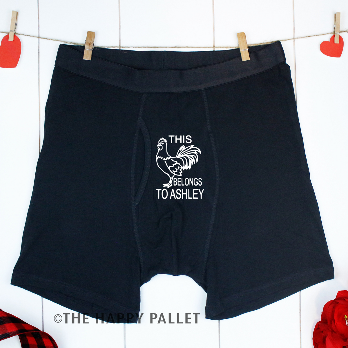 Personalized Black Boxer Shorts - Sealed With A Kiss