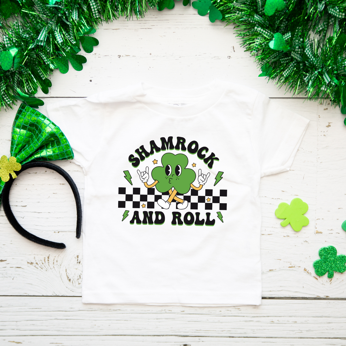 Shamrock and Roll Retro Youth St Patricks Day Shirt